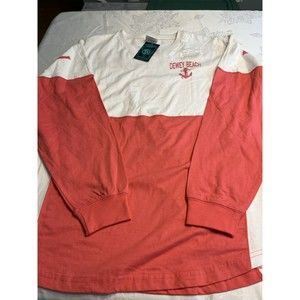 Dewey Beach Spirit Jersey Shirt Jersey Long Sleeve Coral Pink White Sz Small